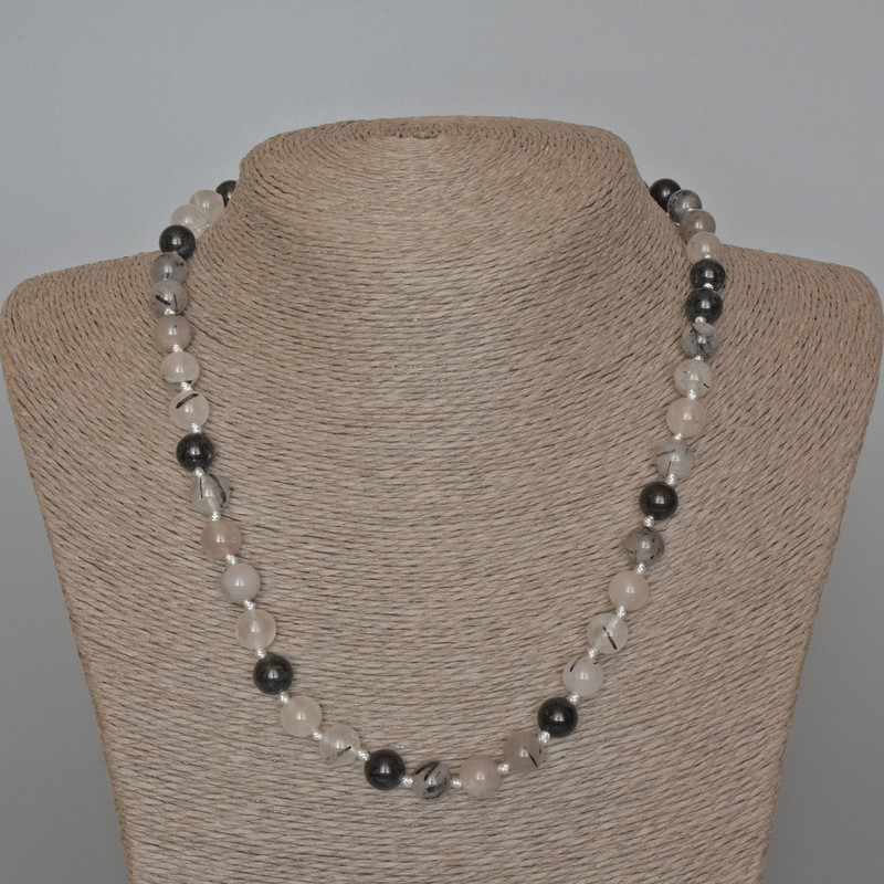 Necklace of Rutilated Quartz Hairy Quartz, natural stone, smooth beads, diameter 8.5 mm, length 49 cm