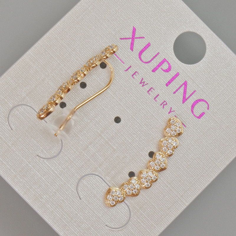 Xuping Earrings 'Hearts' with White Crystals, diameter 22×4 mm ±, without clasp, 18K Gold Plating