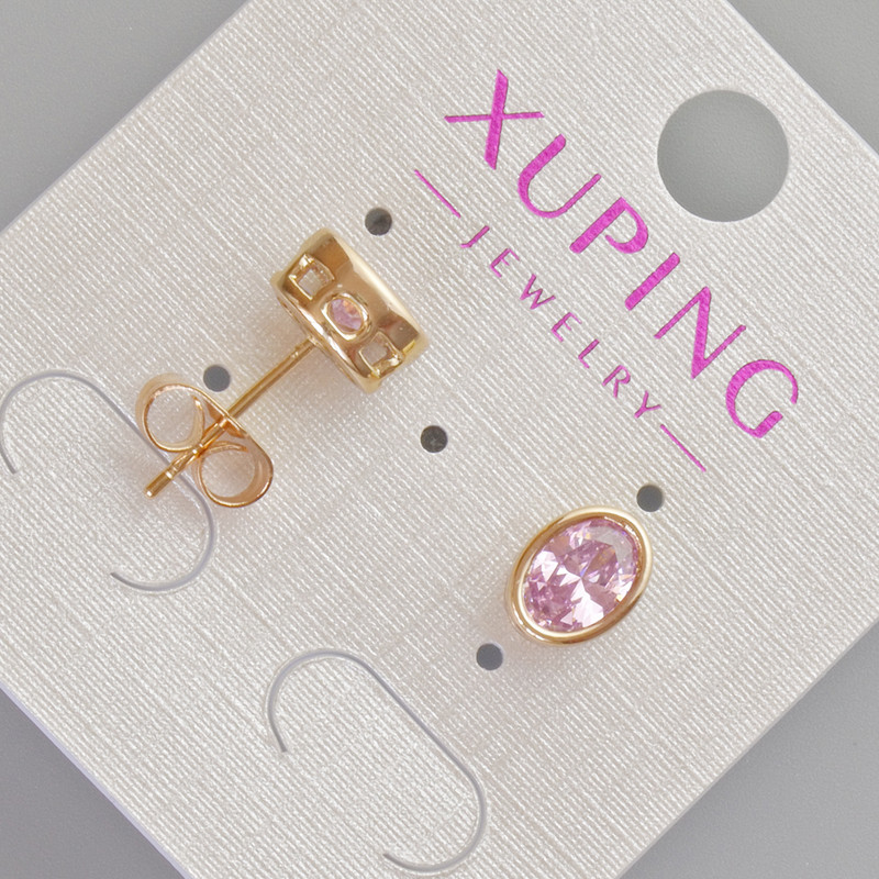 Xuping Pink Crystal Stud Earrings, 8.5×6.5 mm, 18K Gold Plating