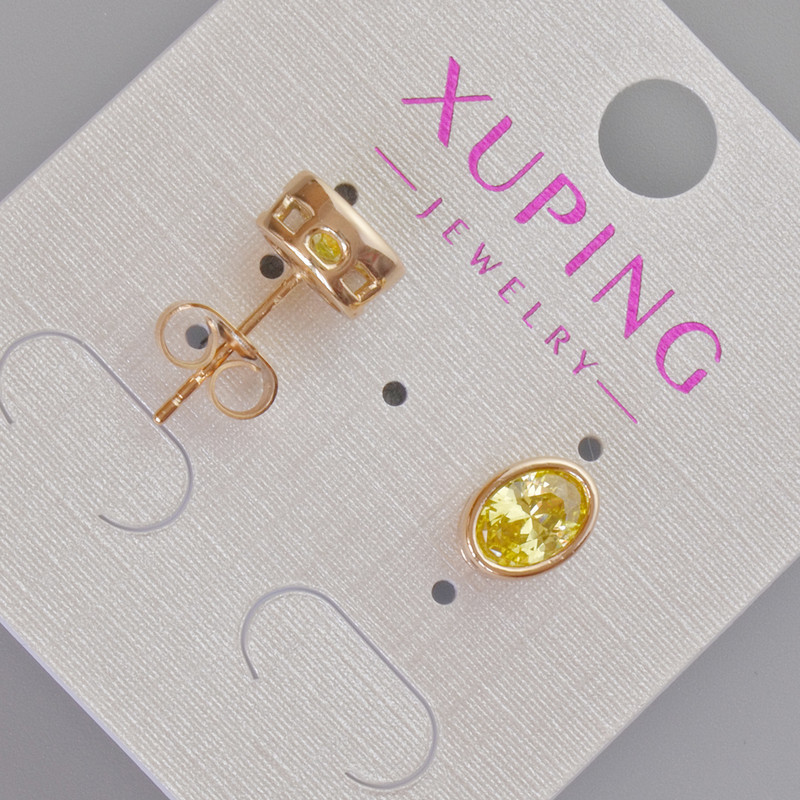 Xuping stud earrings with yellow crystal, diameter 8.5×6.5 mm, 18K gold plating