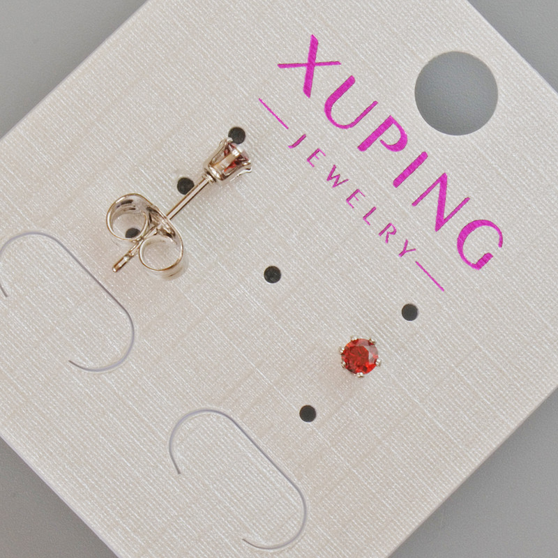 Xuping Stud Earrings with Red Crystal, 3.5 mm Diameter ± Rhodium