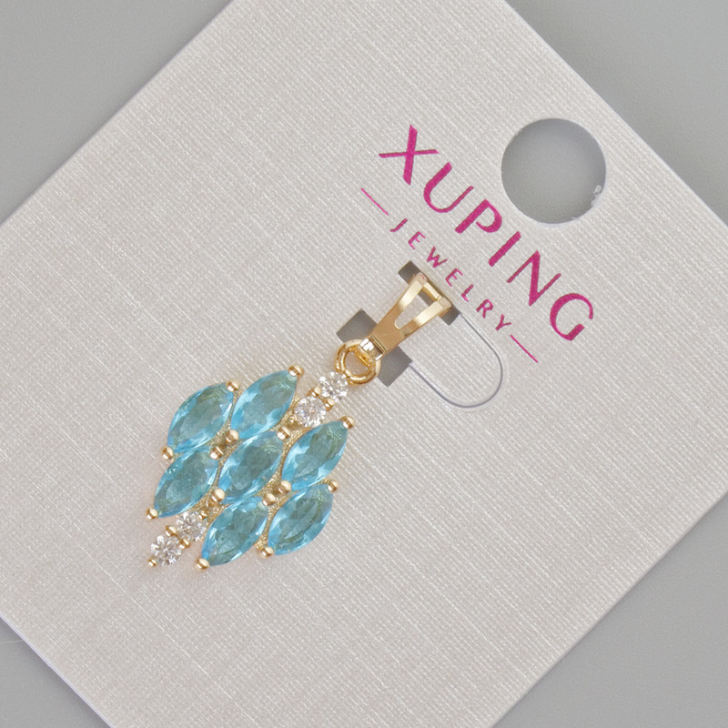 Xuping Pendant with blue crystals and white rhinestones, diameter 26×12 mm, ± 18K Gold Plating