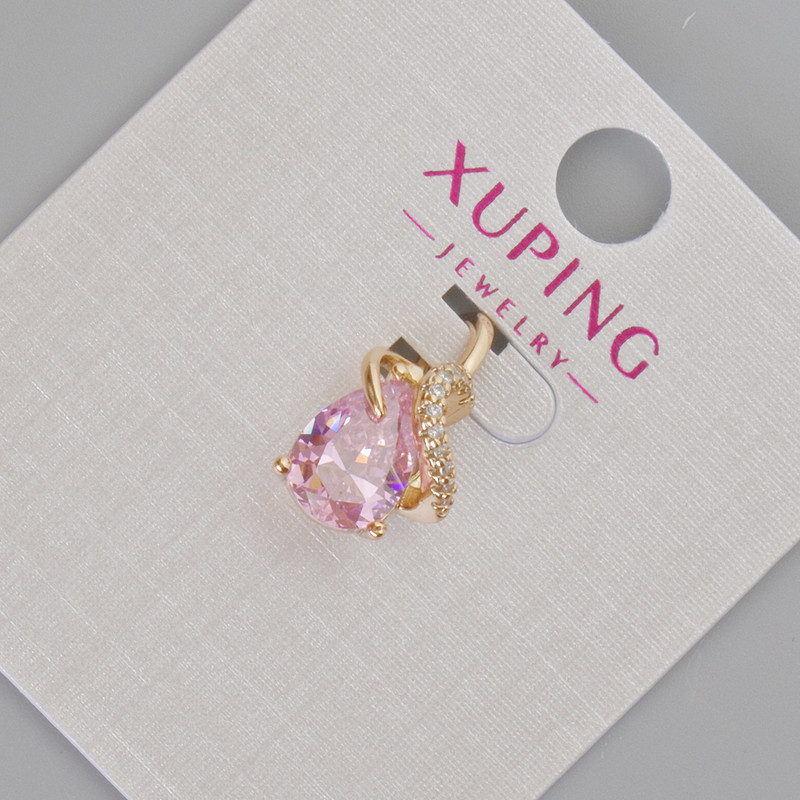 Xuping Pendant with Pink Crystal and White Rhinestones, 16x10 mm Diameter, 18K Gold Plating
