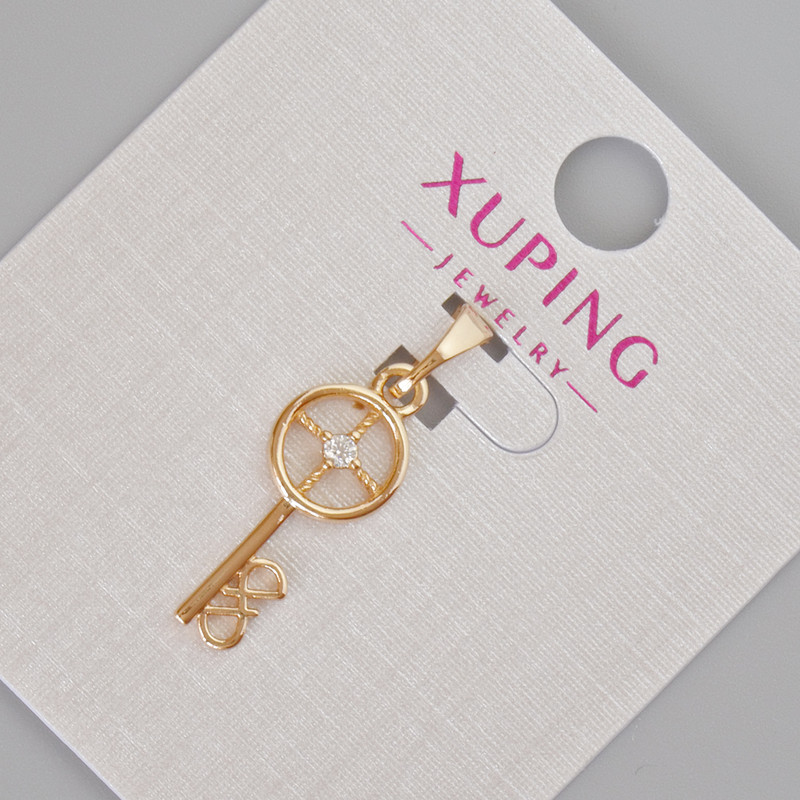 Pendant Xuping 'Key' with white crystals, diameter 26x8 mm, 18K gold plating