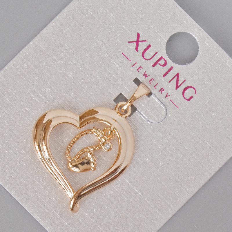 Pendant Xuping 'Heart' with White Crystals, diameter 29x20 mm, 18K Gold Plating