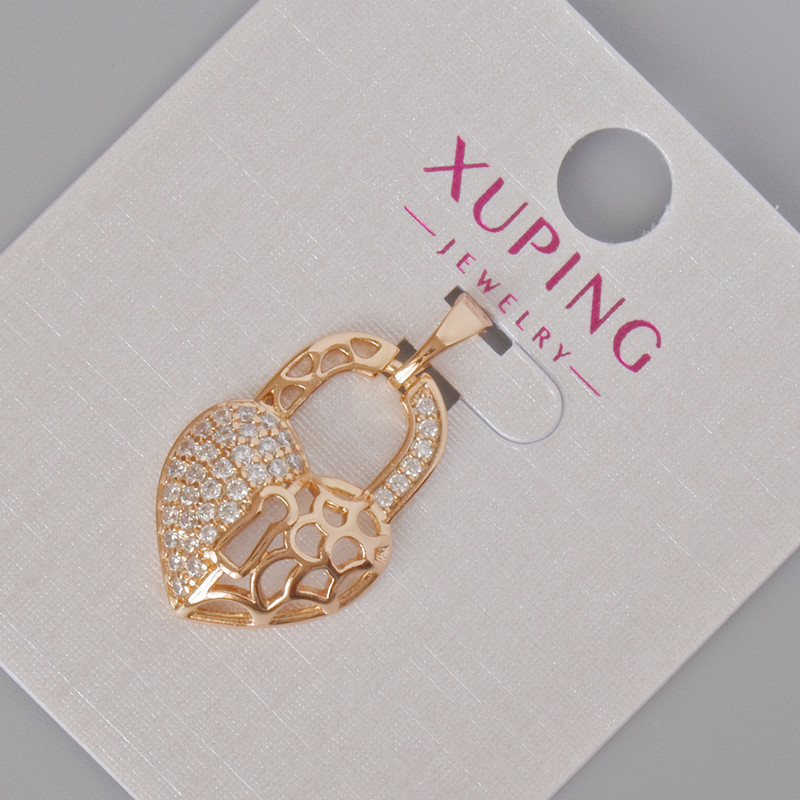 Pendant Xuping 'Heart Lock' with white crystals, diameter 24x15 mm +/- 18K Gold Plating