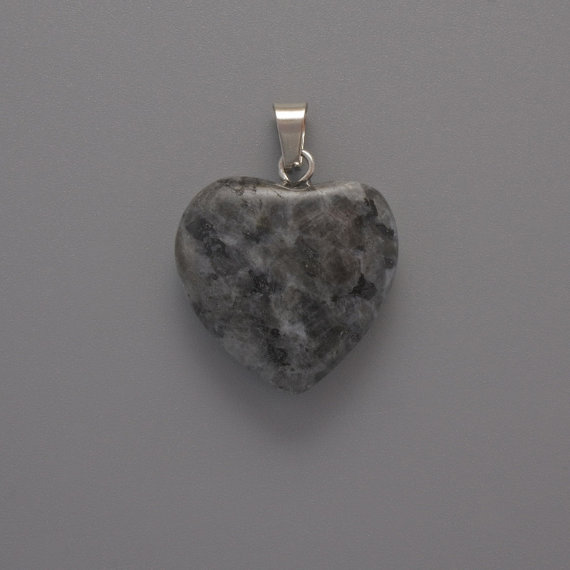 Larvikite Heart Pendant, diameter 20x20x6 mm, length 28 mm +/-