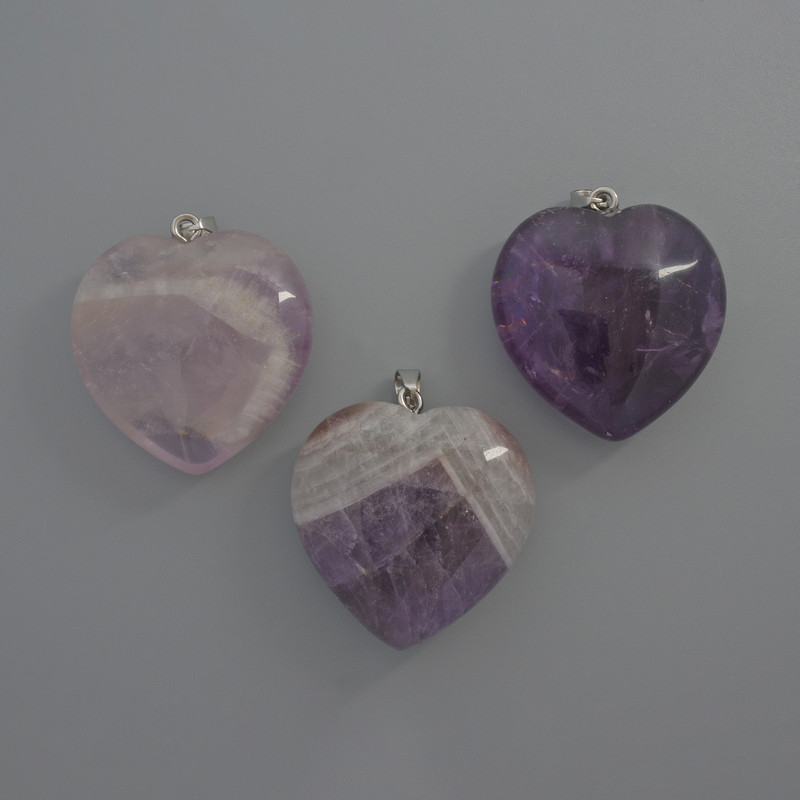 Amethyst Heart Pendant, diameter 30×30×12 mm ±, length 36 mm ±