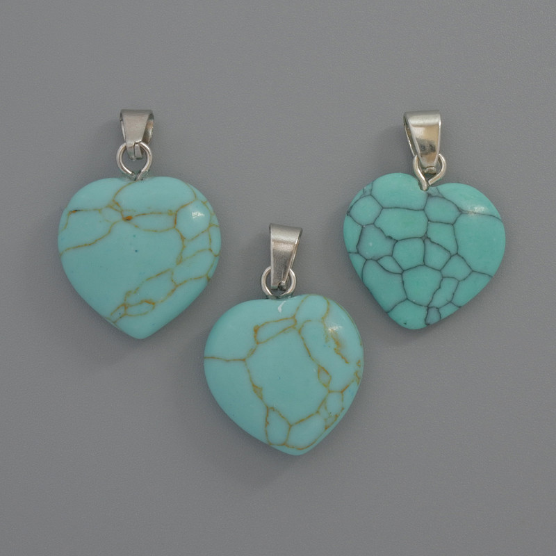 Turquoise Heart Pendant, diameter 15×15×6 mm, length 23 mm