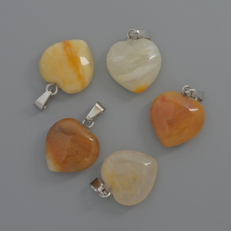 Yellow Agate Heart Pendant, dimensions 15 x 15 x 6 mm, length 23 mm