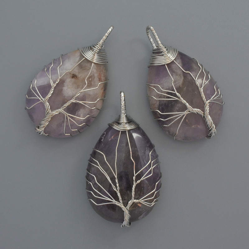 Amethyst Pendant in a Silver-Plated Weave, Diameter 44×24×9 mm+