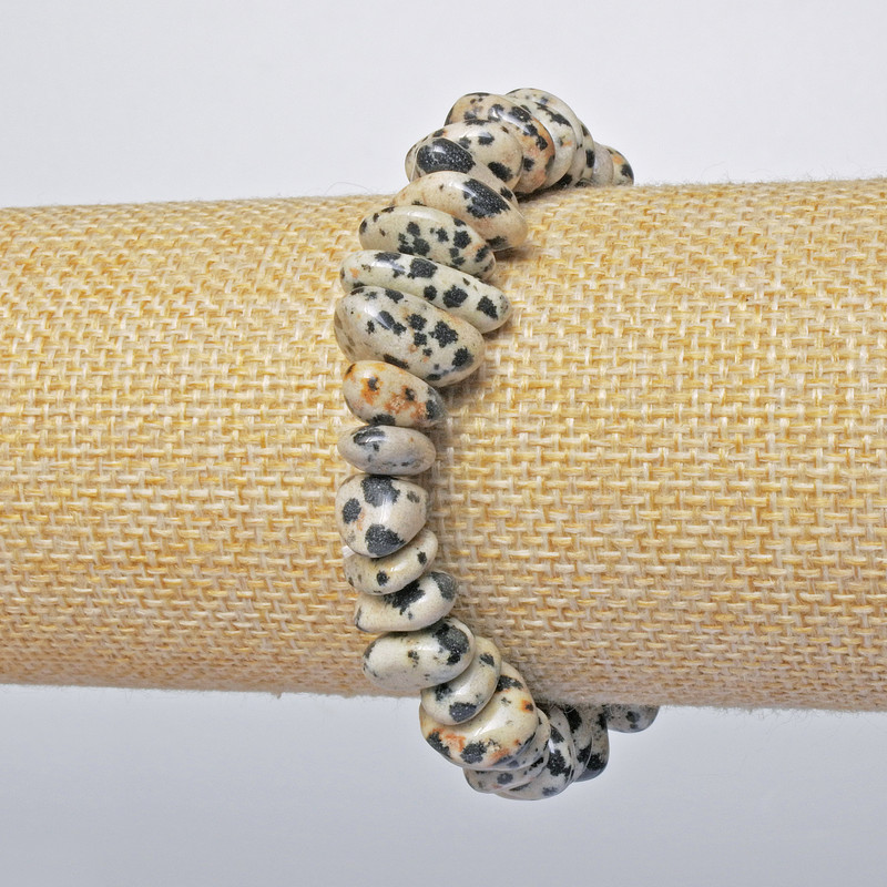Dalmatian Jasper Bracelet with natural tumbled beads, bead size 11x5 mm, length 18 cm +/- (stretch)