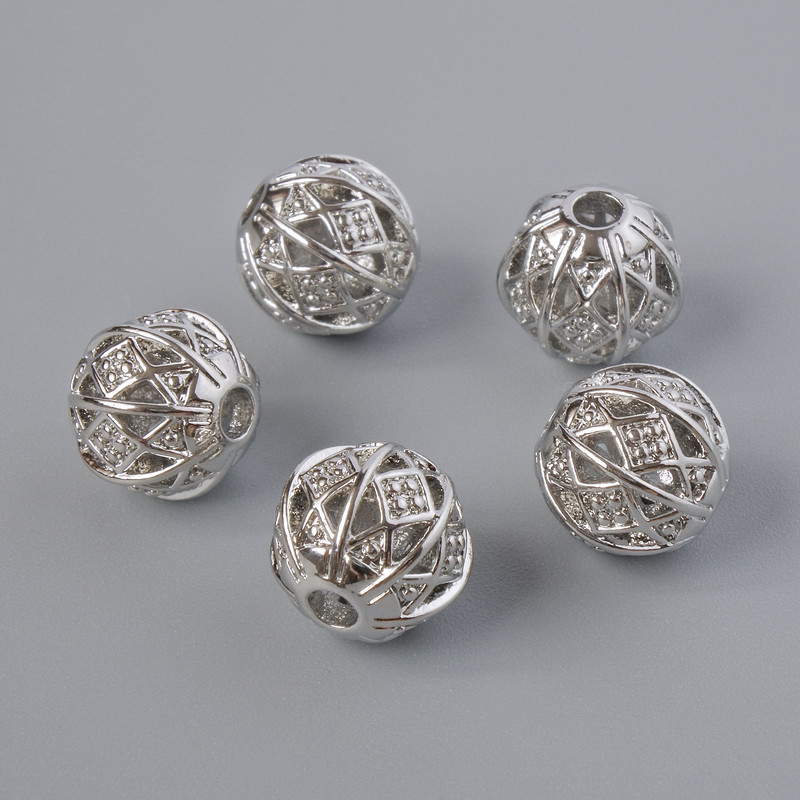 Bead-insert finding, 8 mm diameter (+/-), hole diameter 2 mm, silver metal color, 1 pc