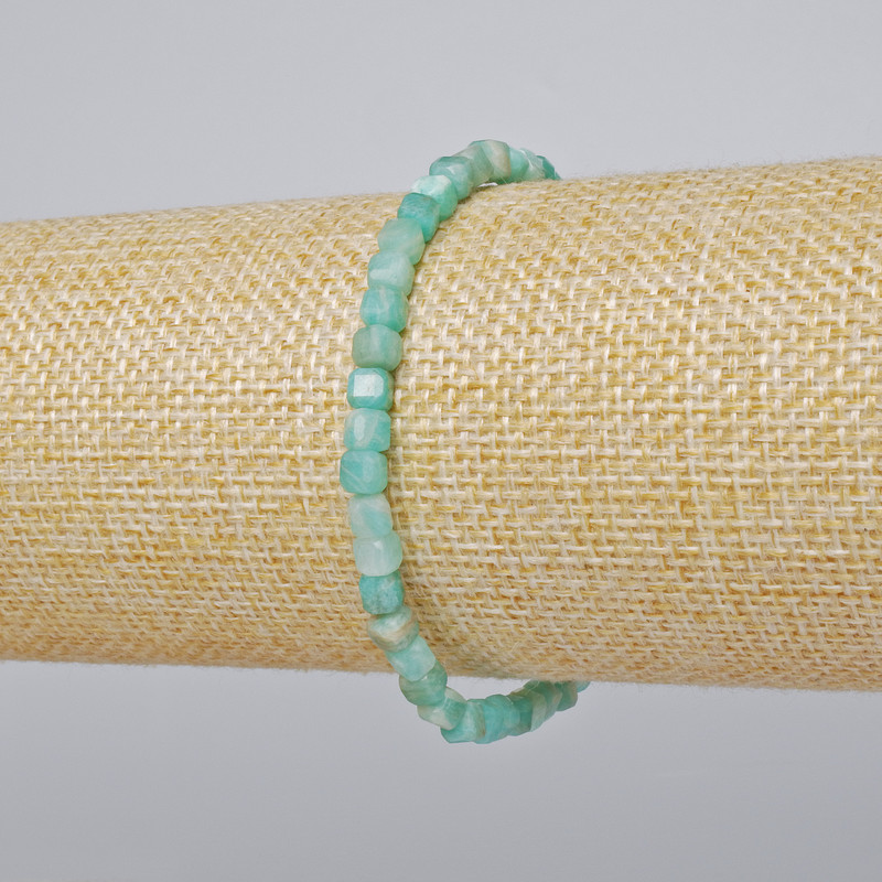 Amazonite bracelet, natural stone, faceted cube, 4 mm diameter, 18 cm length +/- (stretch)