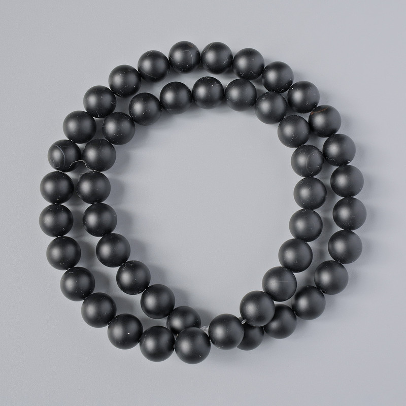 Shungite Beads (Synthetic) Smooth Balls, 8mm Diameter, 39cm Length on Fishing Line