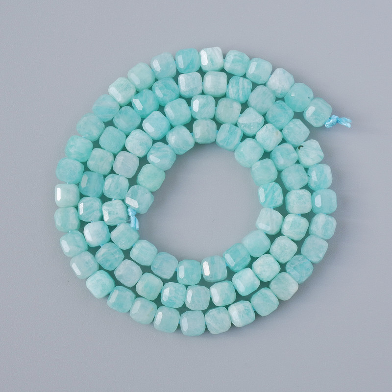Amazonite beads, natural stone, faceted cubes, diameter 4-5 mm, length 39 cm, on a thread