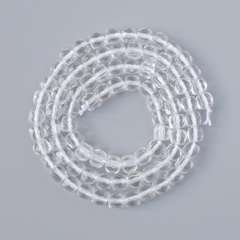 Beads Mountain Crystal natural stone faceted cube, diameter 4.5 mm, length 39 cm on a thread