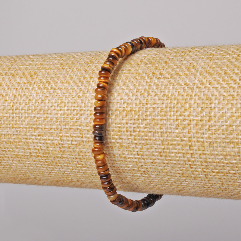 Tiger's Eye Bracelet with natural smooth rondelle beads, 4×2 mm diameter, 18 cm length (stretch)