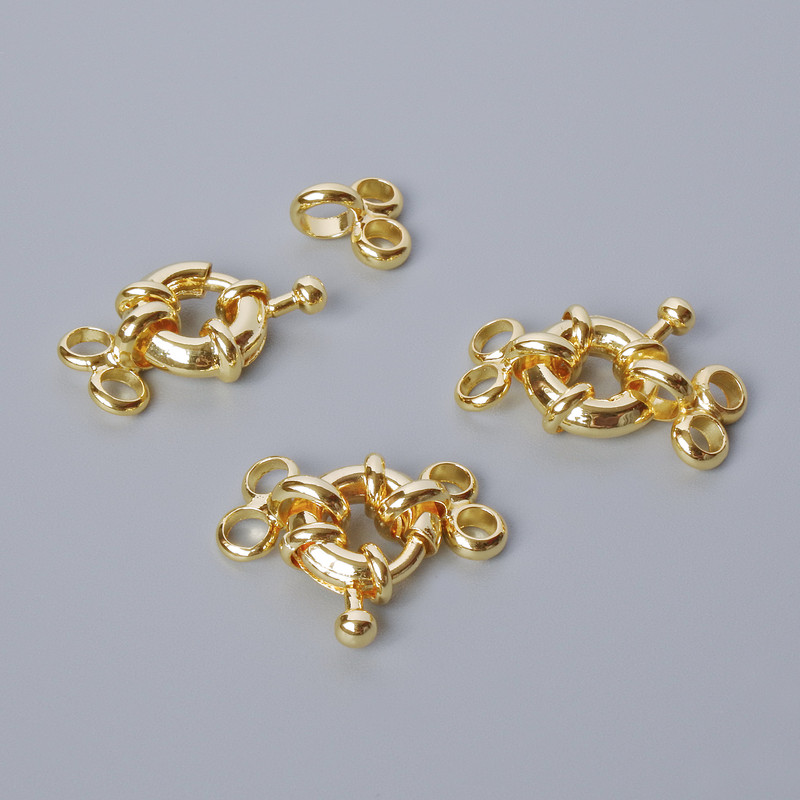 Donut clasp for two strands, 9mm diameter, gold-tone metal, 1 piece