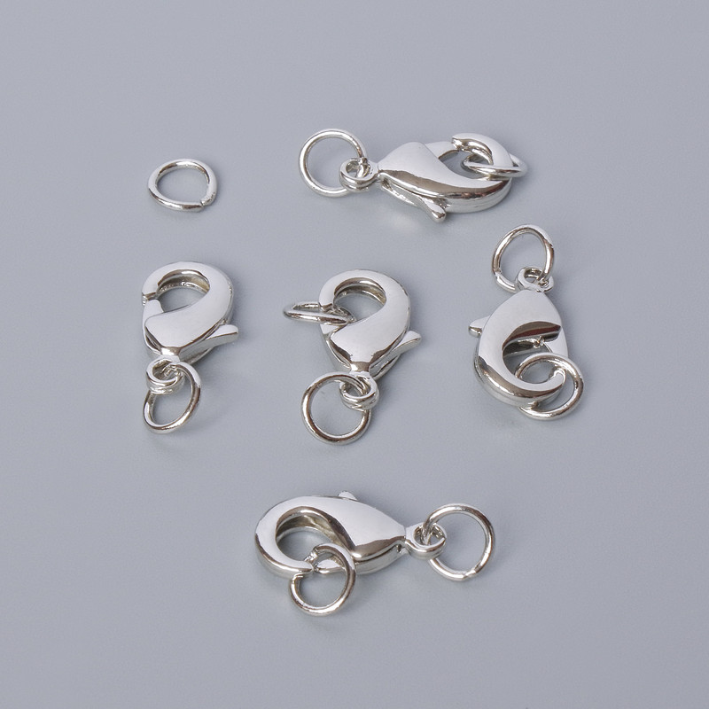 Carabiner clasp, diameter 15x8 mm, silver-colored metal, 1 piece