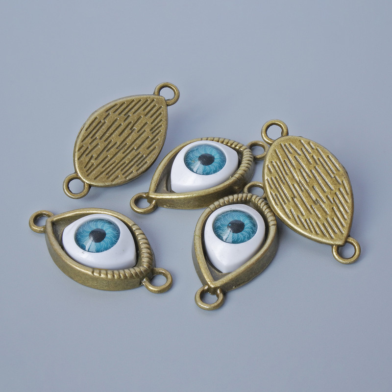 Pendant finding 'Eye', 30x15x7 mm, hole diameter 2.6 mm, pack of 5 pcs ± bronze metal color