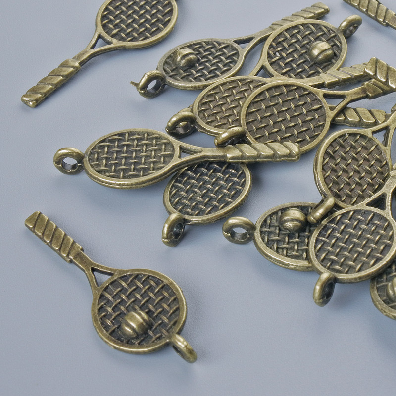 Pendant findings 'Racket', dimensions 29×10 mm, hole diameter 1.8 mm, pack of 17 pcs ± Bronze-colored metal