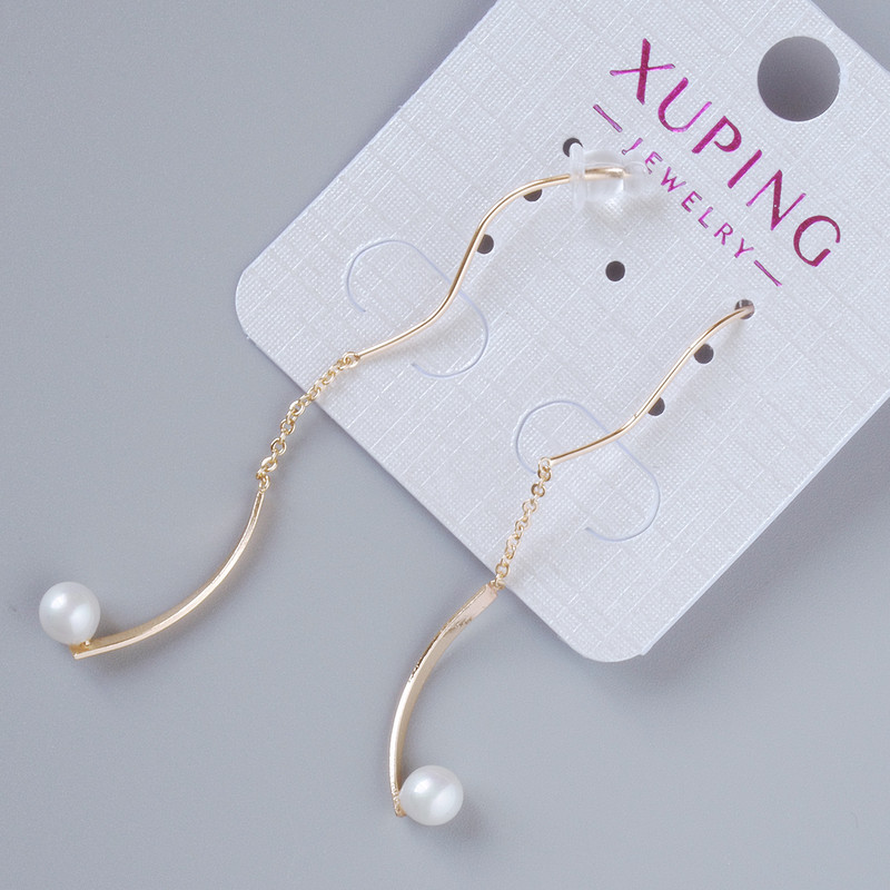 Xuping Earrings with White Bead, diameter 21.5×5 mm, length approximately 35 mm, without a clasp, 18K gold plating