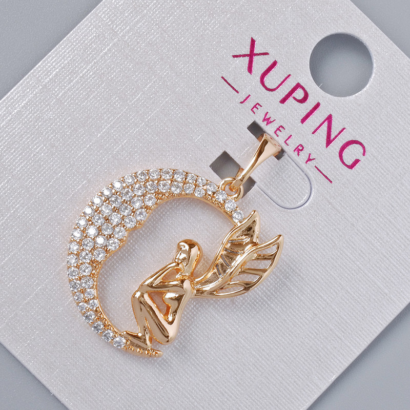 Pendant 'Fairy' Xuping with white crystals, diameter 21.5 × 18.5 mm, length 27 mm, 18K gold plating