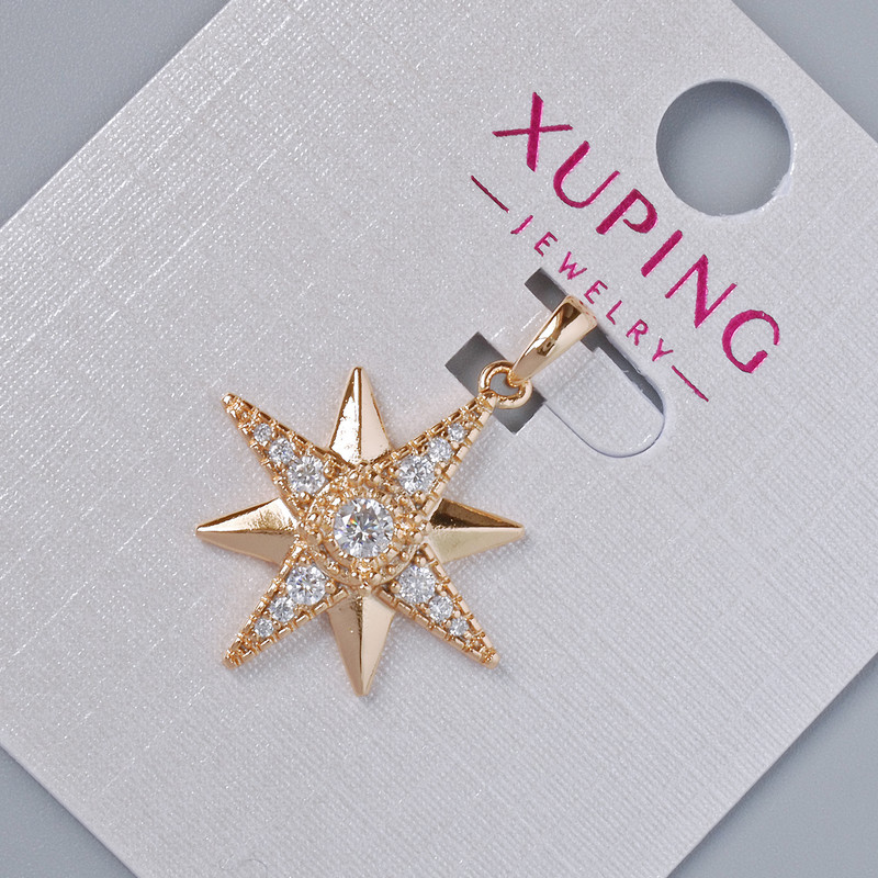 Pendant 'Star' Xuping with White Crystals, 21×19 mm Diameter, 25 mm Length, 18K Gold Plating