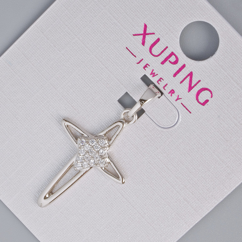Pendant 'Cross' Xuping with white rhinestones, diameter 24.5 x 16 mm, length 31 mm, rhodium-plated
