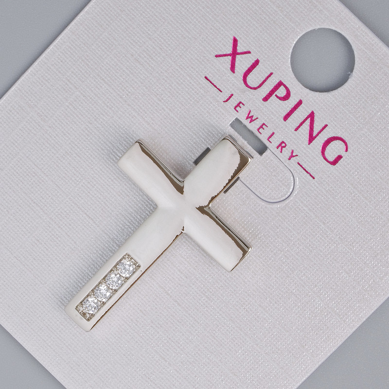 Pendant 'Cross' Xuping with white crystals, diameter 27×17.5 mm, 5 mm ± rhodium