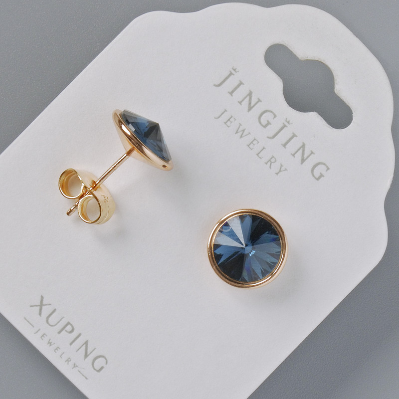 Xuping stud earrings with Swarovski crystals in blue, 10 mm diameter, 18K gold plating