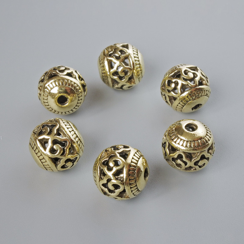 Bead insert findings, diameter 10.5×11 mm, hole diameter 2 mm, pack of 6 pcs, light-gold metal color