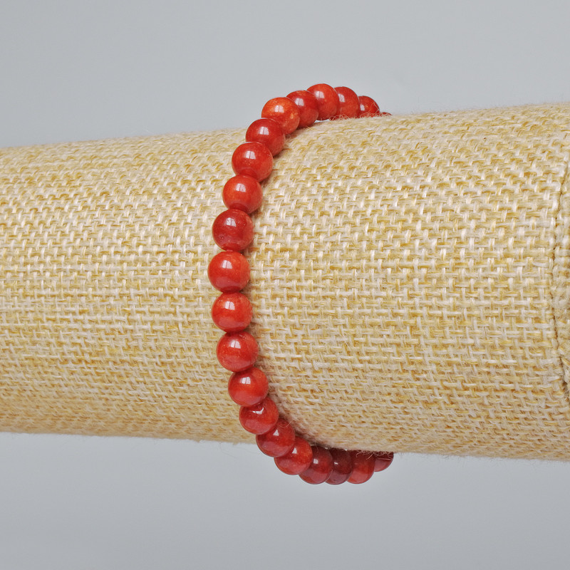 Red Jasper Bracelet (Artificial) Smooth Beads, 6 mm Diameter, 18 cm Length (Stretch)