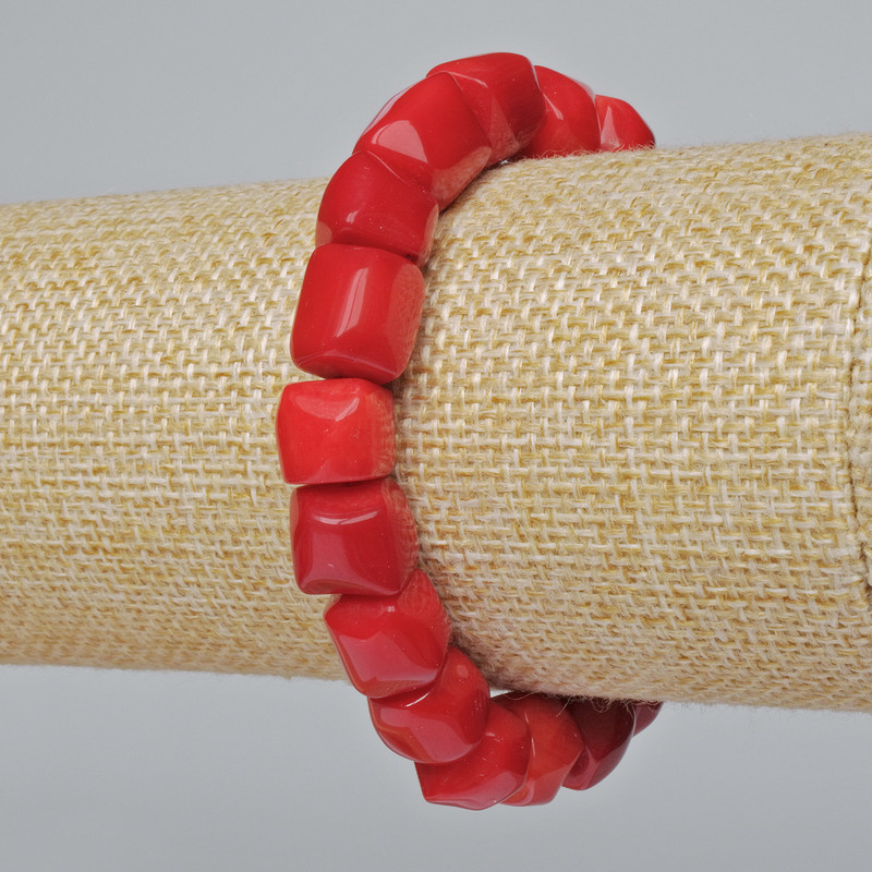 Natural Coral Bracelet, Faceted (Assorted, Medium Size), Diameter 12x13mm ±, Length 18cm ± (Stretch)
