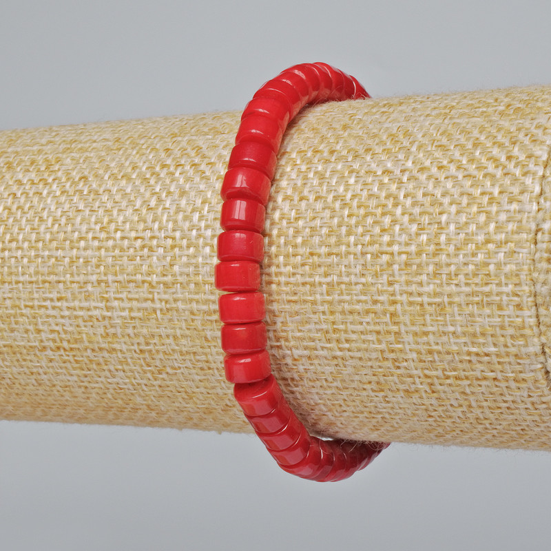 Natural Coral Disc Bracelet, 6x4 mm, 18 cm length +/- (stretch)