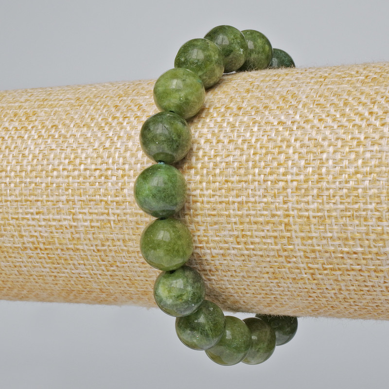 Jadeite Bracelet with Smooth Beads, 10 mm Diameter, 18 cm Length (Stretch)