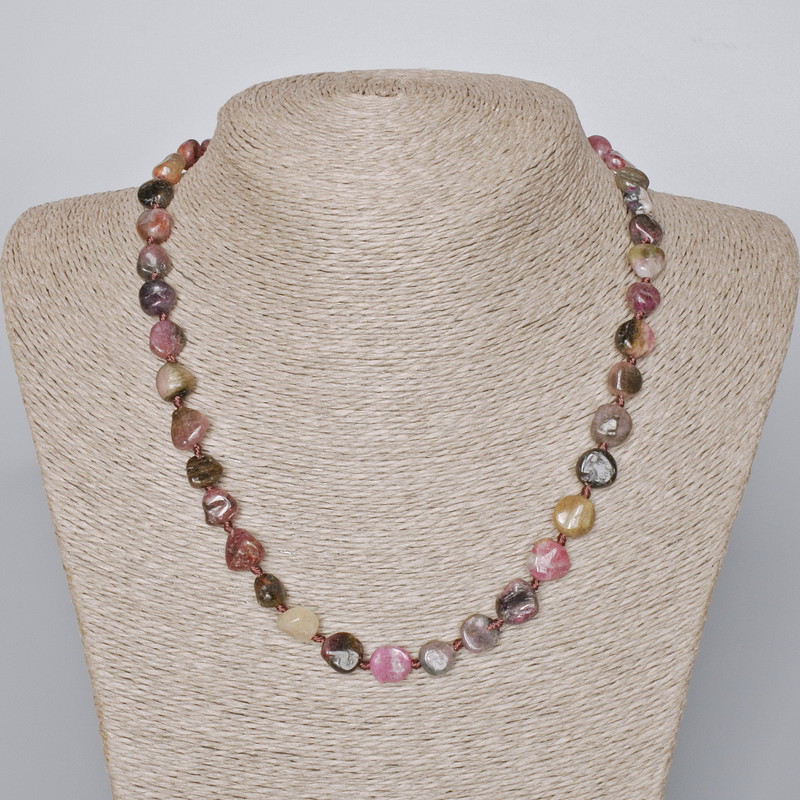 Faceted natural tourmaline necklace, gemstone beads 9–10 mm, length 45–48 cm