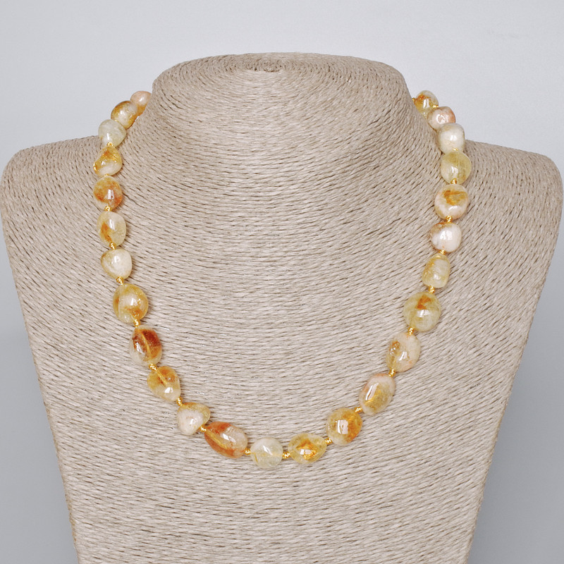 Faceted Natural Citrine Necklace, Bead Diameter 11×12 mm, Length 46–48 cm