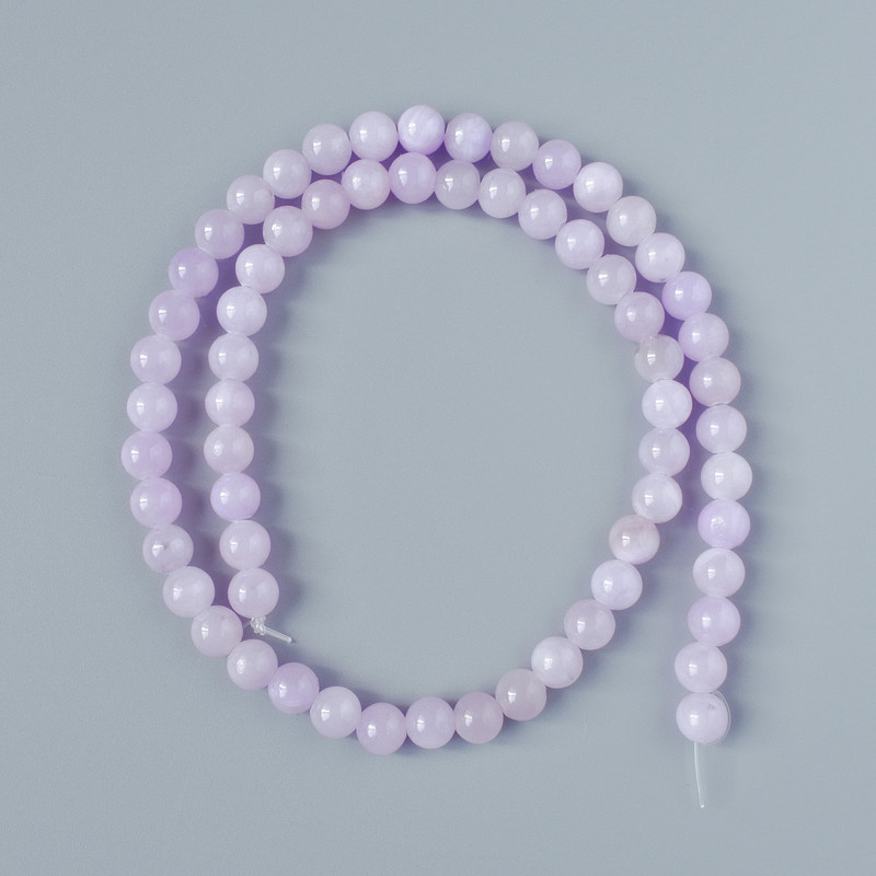 Kunzite Beads (artificial acrylic) smooth spheres, 6.5 mm diameter, 40 cm length on beading thread