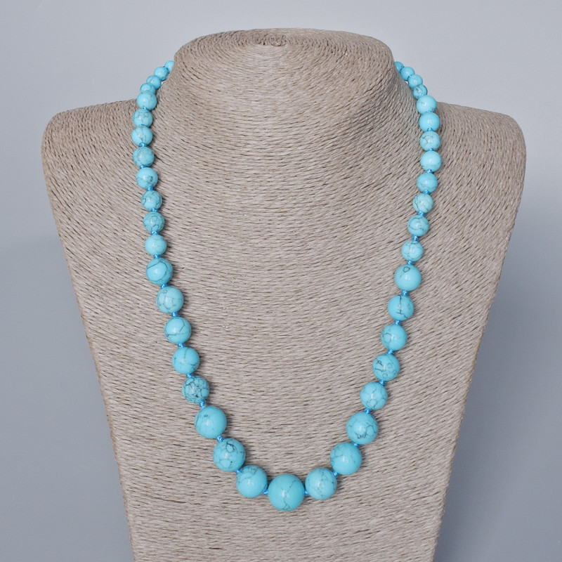 Turquoise Necklace (Pressed) with Smooth Beads That Gradually Increase in Size, Diameter 6–14 mm, Length 52–54 cm ±