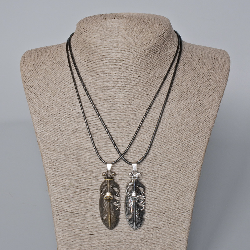 Pair of pendants 'Skull' bronze and silver metal 55x19mm+, length 45-50cm+