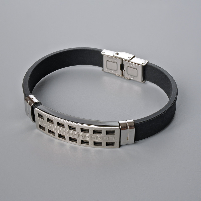 Men's bracelet with metal inlays, length 21 cm, thickness 10 mm ±, insert thickness 11.5 mm ±, rubber