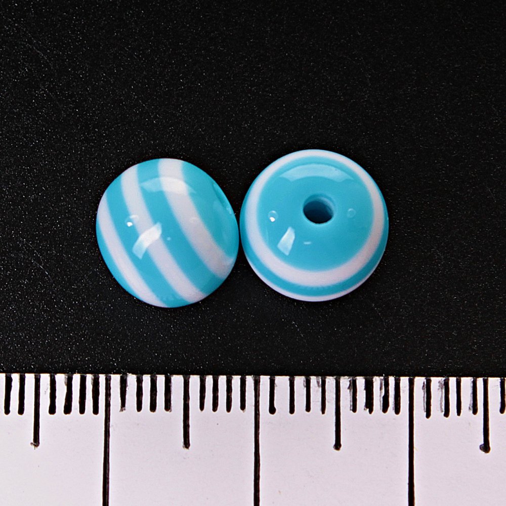 Light blue bead with white stripe, 10 mm diameter, packaging 50 pcs
