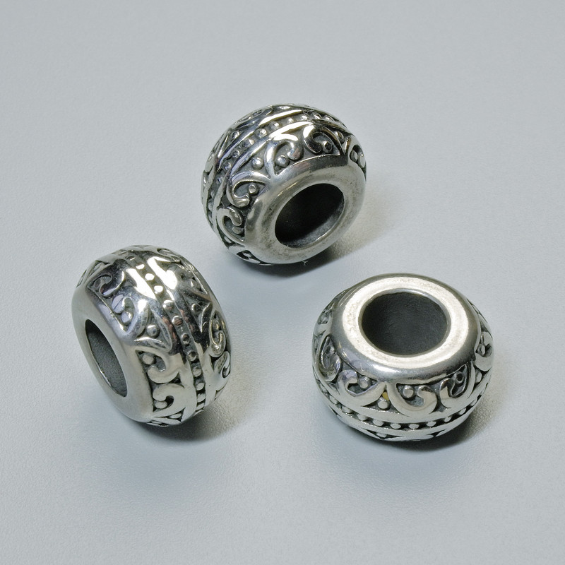 Bead-insert findings, diameter 12×7.5 mm, hole diameter 5.5 mm, silver-colored metal, 1 pc