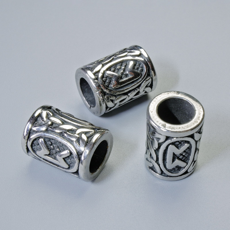 Bead Component 'Norse Rune', diameter 13×10 mm, hole diameter 6 mm, silver-tone metal color, 1 pc