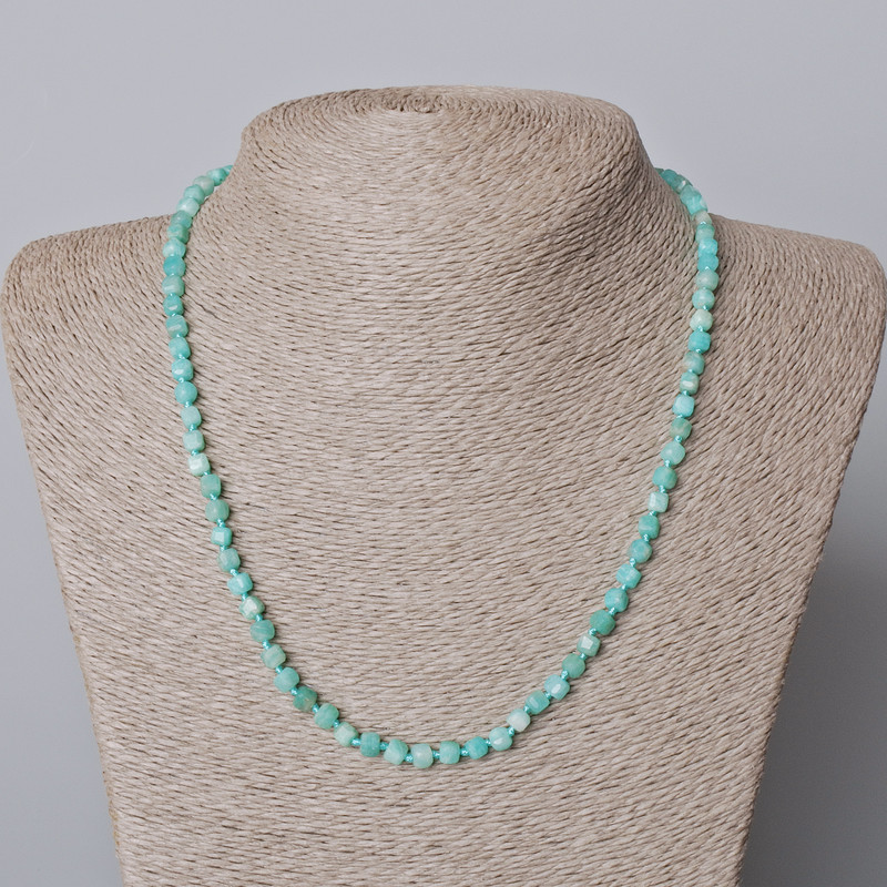 Amazonite Necklace with natural stone faceted cubes, 4 mm diameter, length 45-48 cm