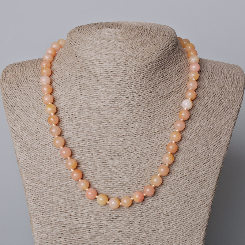 Beaded Necklace of Tinted Pink Quartz, smooth beads, 8.5 mm diameter, 45-48 cm long