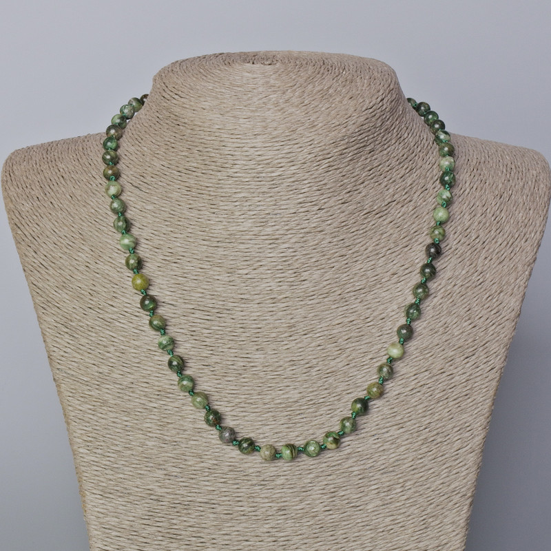 Green Lepidolite Necklace with natural stone, smooth beads, 6mm diameter, length 45-49 cm