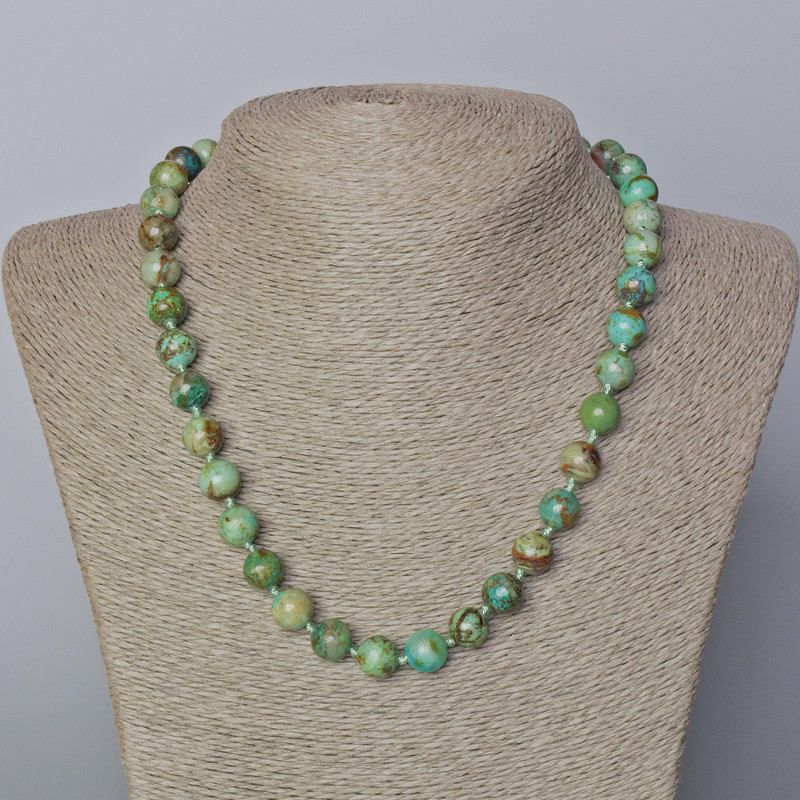 Chrysocolla necklace with natural stone, smooth beads, 10mm diameter ±, length 45–49 cm ±